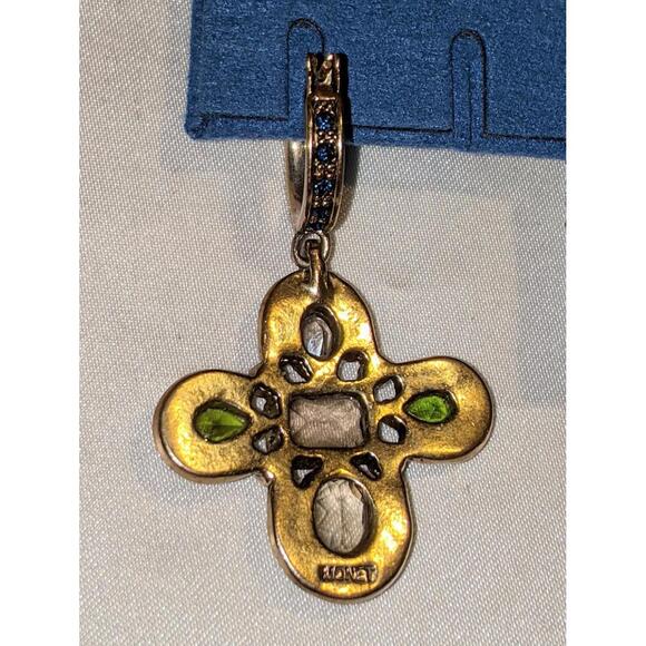 Vintage MONET Colored Rhinestone Cross Dangle Earrings Gold Tone 1.75" Signed - Picture 7 of 8